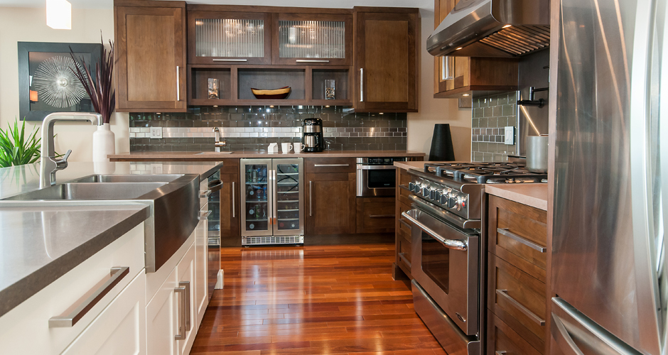 Walnut Transitional Kitchen by Countrywide Kitchens
